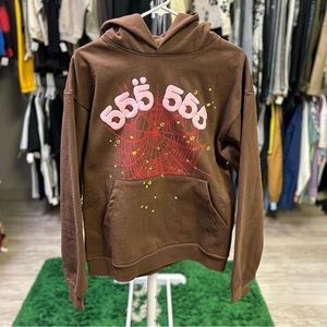 Sp5der 555 Angel Numbers hoodie brown